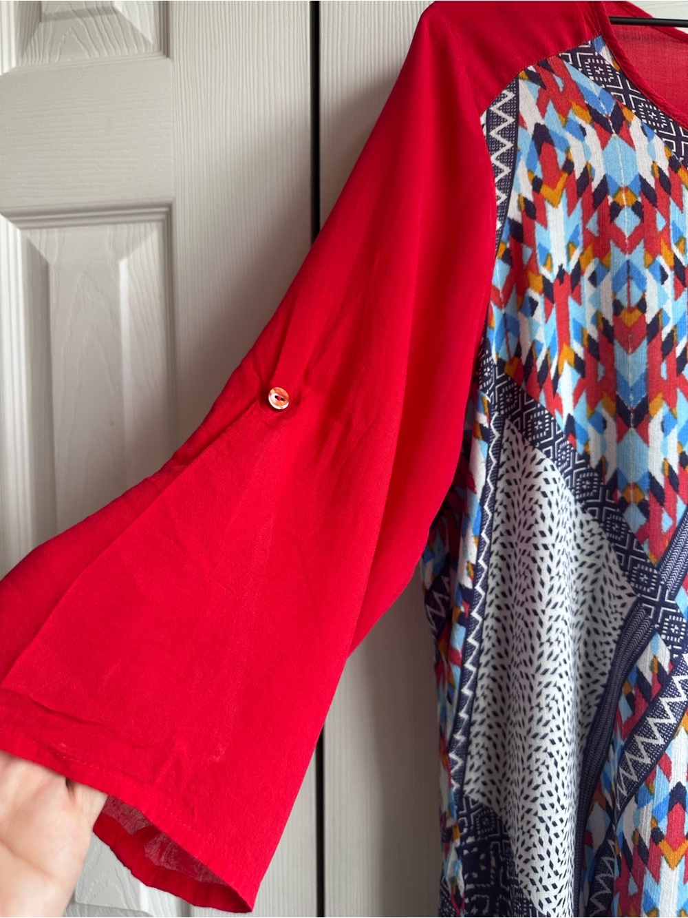 bobeau Red Multi-Pattern Geometric Raglan Blouse - Picture 5 of 15